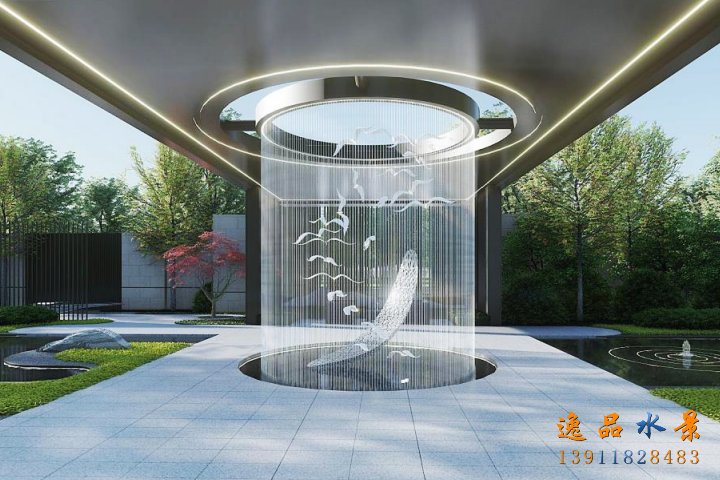 銷(xiāo)售中心拉線(xiàn)水簾流水景觀